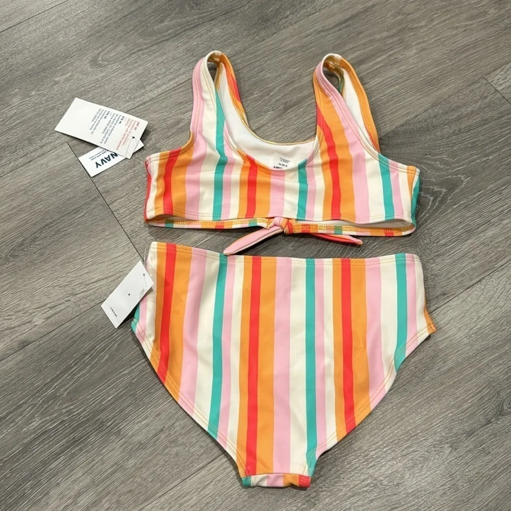 Girls Bikini Swimsuit 2 piece Set Colorful Stripe Old Navy Small 6-7